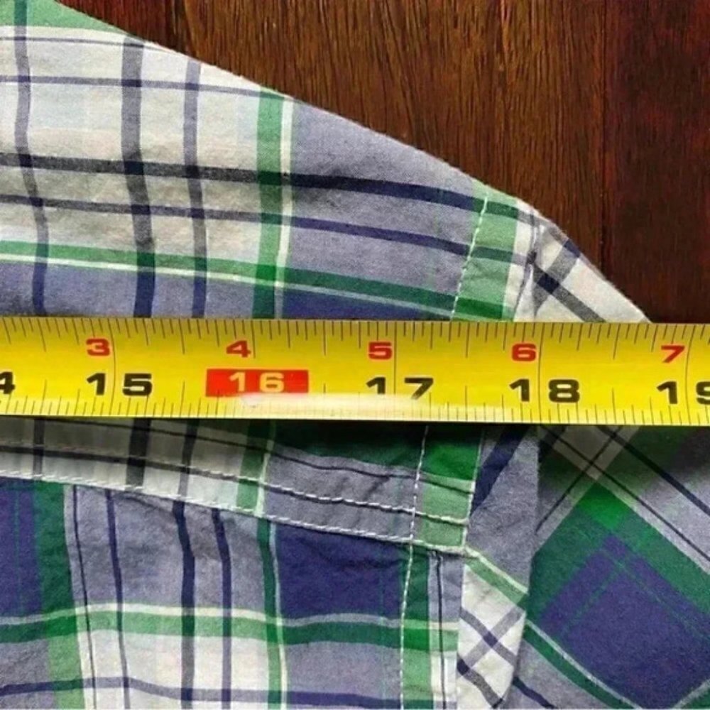 Tommy Hilfiger Mens Short Sleeve Button Down Shirt Cotton Blue Green Plaid Small - Picture 11 of 16
